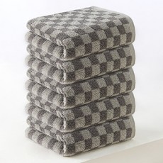 록신 데일리 체크 세면타월 40수 코마사 호텔수건 타월 부드러운 수건, 5개, 그레이