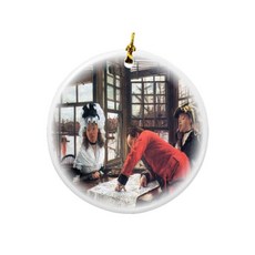 Rikki Knight James Tissot Art an Interesting Story DESIGN 디자인 라운드 도자기 양면 크리스마스 장식품 282444
