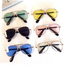 패션 선글라스 아비에이터 컬러렌즈 골드프레임 자외선차단 여행 데일리 썬글라스, 1개, 4-애완선글라스-노랑