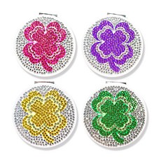 보석십자수 행운 클로버 미니 손거울 휴대용 원형 양면 거울 만들기, 02.초록노랑클로버, 1개