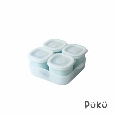 PUKU 藍色企鵝 午茶甜果醬矽膠副食品儲存盒4入(含托盤)(三色) 寶寶副食品分裝盒, 藍, 1個, 65ml