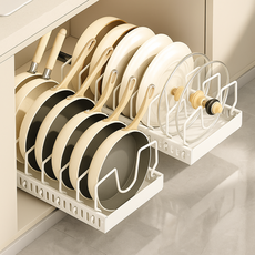 라브잇 공간절약 슬라이딩 폭조절 후라이팬 정리대, 화이트