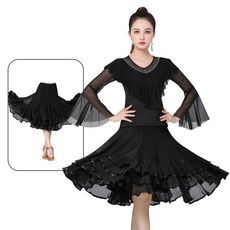 와우진플 사교 라인 댄스 롱스커트, 블랙-M