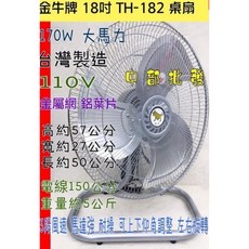 金牛牌 TH-182 強力型擺頭扇 18吋 170W/90W 桌扇 工業扇 鋁葉 電風扇 座地扇 通風扇 三段風 左右擺頭, 170W 風扇 110V 圖1-4