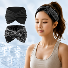 앤디아 보헤미안 요가 스포츠 헤어밴드 2p, 1세트, 블랙+페이즐리