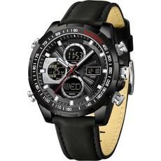 Findtime 남성용 시계 디지털 밀리터리 시계 가죽 스트랩 합금 케이스 방수 아날로그 시계 럭셔리 드레스 스포츠 디자이너 손목 시계 듀얼 타임 야광 알람 Relojes pa