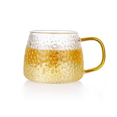 高硼硅錘紋玻璃杯 帶柄耐熱飲水杯 大容量馬克杯, 透明,401-500毫升, 1個, 401-500毫升