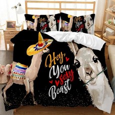 라마 이불 커버 퀸 킹 풀 트윈 사이즈 귀여운 알파카 침구 폴리에스터 동물, 3. 8