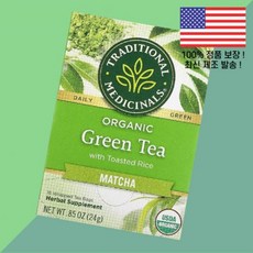 전통 약차 녹차 그린티 그린티에 구운 라이스 말차 포장 티백 16개 0.85온스 24g Traditional Medicinals Organic Green Tea Toasted, 전통 약차 녹차 그린티에 구운 라이스 말차 포장 티백