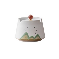 陶瓷煙灰缸 帶蓋防灰菸灰缸, 粗陶千里江山-雅白, 1個