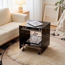 협탁 침대협탁 협탁유리 강화유리협탁 사이드테이블 침대사이드테이블 소파사이드테이블 540MM*440MM*470MM, 1개, 그레이