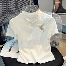 新中式國風刺繡蝴蝶褶皺收腰上衣女