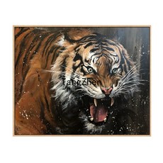【TangZhen】유화그리기 유화그리기세트 호랑이 울부짖다 산림diy 디지털 유화 거실 서재 현관 호랑이 장식 괘화 수제 채색 아크릴 그림, 730040, 30x40cm블랙액자+물감+붓, 1개