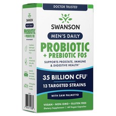 스완슨 멘스 데일리 프로바이오틱 + 프리바이오틱 FOS 350억 CFU 소 팔메토 포함 비건 캡슐, 1개