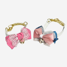 리본체인초커 강아지 고양이 목걸이 악세사리, 1개, 실크체인초커