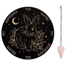 AHANDMAKER 진자 보드 세트 나무 다우징 점술 형이상학적 메시지 보드 크리스탈 목걸이 포함 마술 제단 용품 키트 부활절 토끼 패턴 77470, 버니 플라워 문