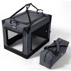 EliteField 4도어 접이식 부드러운 반려견 크레이트 (2년 ) 알루미늄 프레임 상단 커튼 휴대용 가방 플리스 침대 실내 및 실외 반려동물 집 (길이 66cm(2, Gray