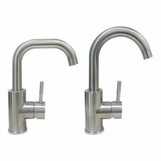 蝴蝶衛浴 LF無鉛認證304不鏽鋼單孔面盆水龍頭 出水管可橫移 冷熱混合 廚房水龍頭 檯面水龍頭, 1個, (7310) 矮C管