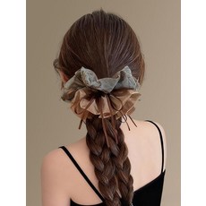 플로럴 리본 헤어슈슈 빈티지 헤어끈 포니테일 묶음 리본 장식 헤어액세서리