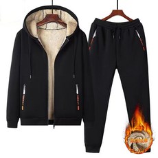 冬季羊羔絨加絨加厚休閒套裝連帽衛衣男士大尺碼寬鬆保暖開衫外套