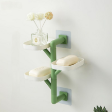 헬로엑스리빙 무타공 180도회전 3단 물빠짐 비누받침 비누곽 욕실 다용도 선반 거치대, 3단 민트&화이트