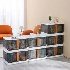 무설치 접이식 양문 수납장 다용도 다층 접이식 상자 가정용 거실 장난감 사물함 간식 선반 옷정리함 침실, 4개