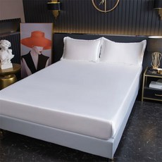 아이스 실크 여름 침대 시트 폴리에스터 새틴 장착 탄성 밴드 단색 커버, 2 pillowcase48x74cm, white