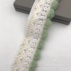 23年新款窗簾蕾絲花邊輔料 奶油風毛球高級感立體花邊 ins手工diy裝飾, 1個, 原版加厚綠色一米