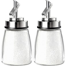 스테인리스 스틸 뚜껑이 있는 TIWPAJS 2팩 유리 설탕 디스펜서 자동 주입구 커피 바용 용기 슈가 병 볼 솔트 셰이커 6OZ, 2