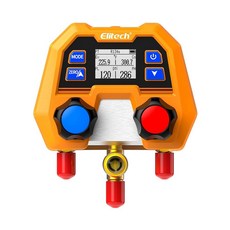 HVAC 냉동 및 AC 시스템을 위한 엘리트치 디지털 매니폴드 게이지 - R410A/R454B/R134 등 지원. 냉매 압력 온도 측정 3포트 LCD 디스플레이 DMG-2, Basic, Gauge Only