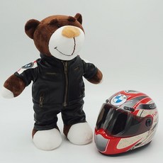 非凡優選 機車機車頭盔熊公仔機修賽車拉力熊尾箱吊飾玩偶agv頭盔小熊, 黑皮熊+紅寶盔, 1個