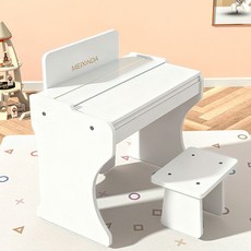 우드 초보자 미니피아노 37키 연습용 어린이 피아노 건반, 화이트 37키 (스탠드+벤치+커버)