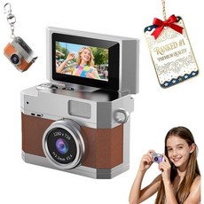 2026 새 미니 디지털 카메라 1.47인치 플립 LCD 화면 1080p 복고풍 CCD 32/64/128GB 카드 키체인 끈이 달린 인생의 아름다운 순간 기록 (갈색 32GB, 갈색