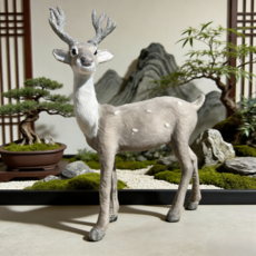 HUAIN 사슴 장식 오브제 테이블 침대 착상 조경 다용도 인테리어 소품, 그레이