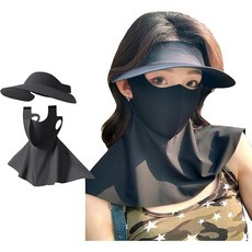 Karsaer UPF50+ 선프로텍션 세트 넓은챙 목가드 마스크 쿨링 남녀공용 G0194, 블랙, 1개
