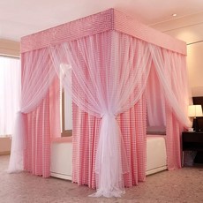 침대 암막 캐노피 공주풍 핑크 가림막 사각 체크 커튼 설치 1.2mx2.0mx1.95m 인, A. 핑크 칸