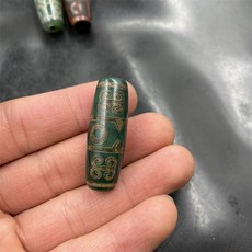 藏式復古綠色21眼老瑪瑙勒子，九眼天珠瑪瑙筒珠，龍紋瑪瑙散珠，DIY手工飾品配件, 1個, 綠三眼