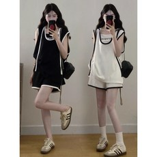 砂糖夢境 時尚休閒運動套裝女夏季大碼顯瘦無袖吊帶背心上衣短褲三件套