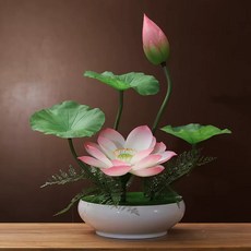 조화 연꽃 장식 인조 연잎 사찰 거실 현관 인테리어, 1개, 화이트 병 + 꽃