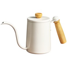 實木手柄手沖咖啡壺 細口天鵝頸壺 滴濾掛耳咖啡器具, 白色,600ml, 1個