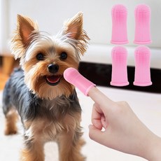 리빙만렙 펫치카 360도 강아지 손가락 칫솔 4개, 1세트, 핑크