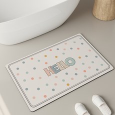 樸尚 奶油風浴室地墊 波點硅藻泥吸水防滑腳墊, JP彩色波點hello,40*60cm, 1個