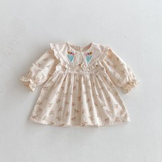 新竹出貨 女童 韓版 翻領 繡花裙子 2025秋季新款 兒童 公主裙 印花 長袖 童裝 洋裝 復古