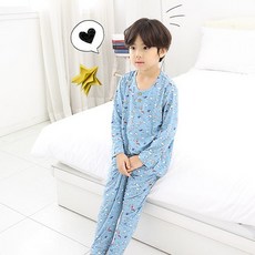 행복한쇼핑몰 남아용 무형광 피치 기모 블루 워크독 상하의 긴팔 세트