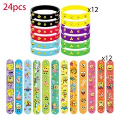 파티 선물 슬랩 풍선 식기 접시 어린이 팔찌 테이블보 장식 스폰지밥 가방 용품, 24pcs