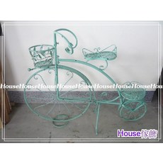 *︵House傢飾︵*美式鄉村復古Loft工業風 仿古綠色鐵製腳踏車三格花架 花器【 限量款/新發售 】, 1個