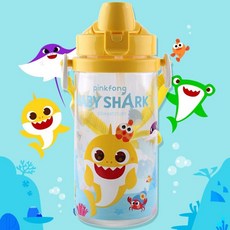 아기상어 끈 빨대물통 유아 물병 어린이집 빨대컵, 1개, 350ml