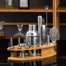 不鏽鋼調酒器套裝 雞尾酒調酒工具 附竹製底座, 1個, 350Ml