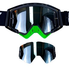 TR 10QX 모토크로스 MX 고글 + 추가 렌즈 바이저 | 오프로드 고글(블랙-그린) 렌즈가 있는 더트 바이크, 블랙-그린, 1개