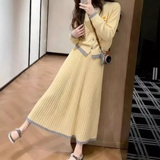 여성패션 정장세트 봄철 유니크하고 예쁘게 레이어드하기예쁜 니트 가디건 플리츠 스커트 세트 DL1